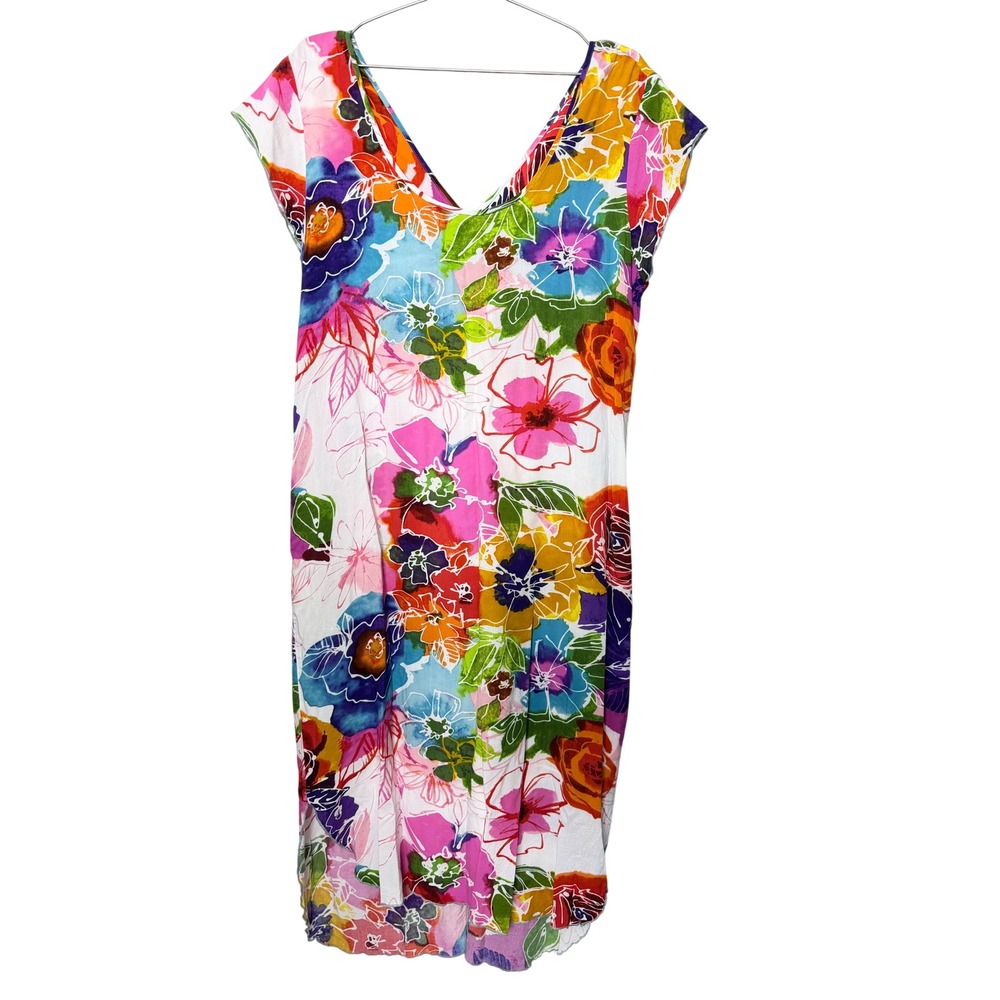 Jams World Lille Dress Multi-Color Floral Rayon V-Neck Made in Hawaii XL